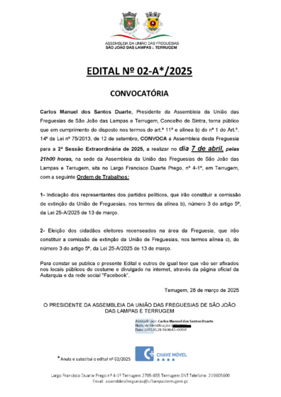 Assembleia de Freguesia – 2ª Sessão Extraordinária